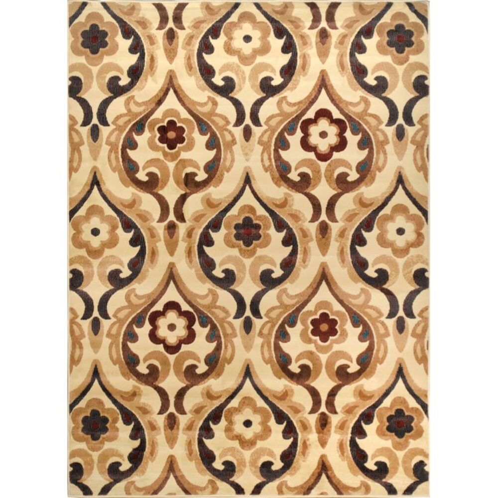Ivory Transitional 5x7 Area Rug Modern Floral Petals Carpet Actual Size - 5' 3"